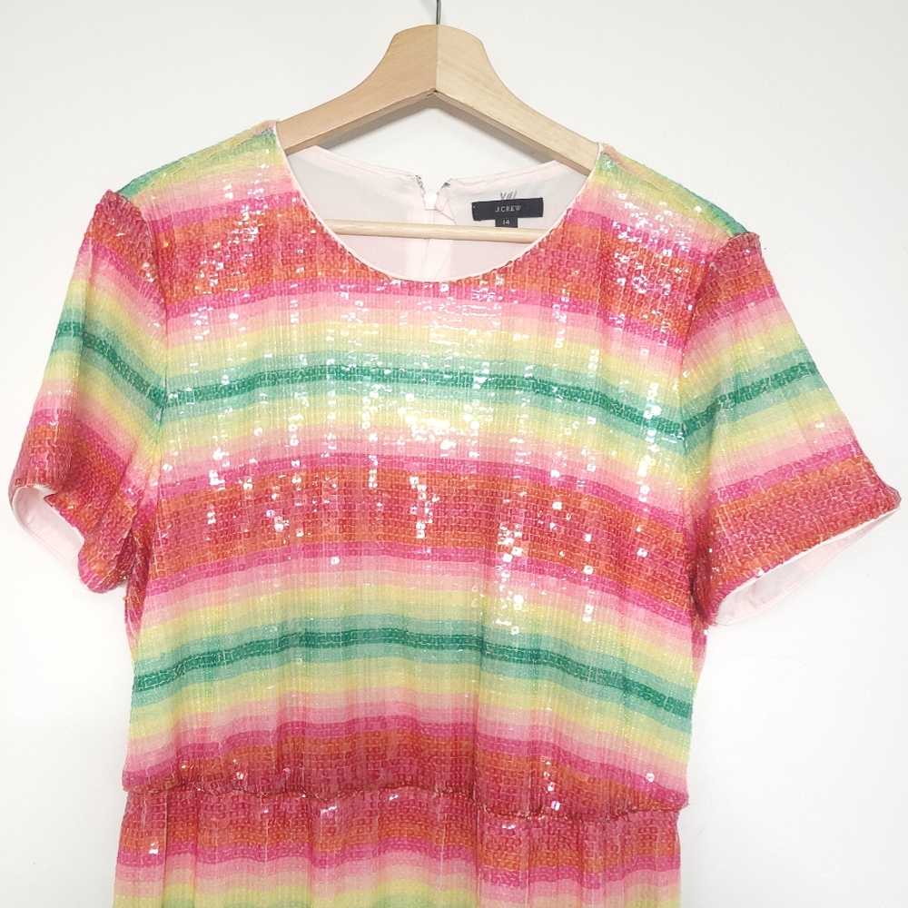 J. Crew Short Sleeve Sequin Dress in Watermelon/multicolor sz 14 - Picture 4 of 13